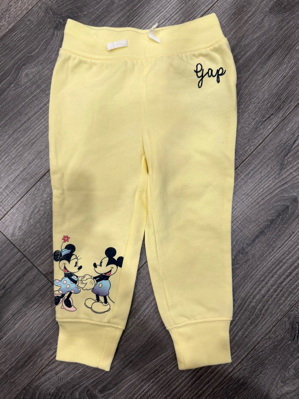 GAP Kids Pale Yellow Joggers with Mickey & Minnie Graphic